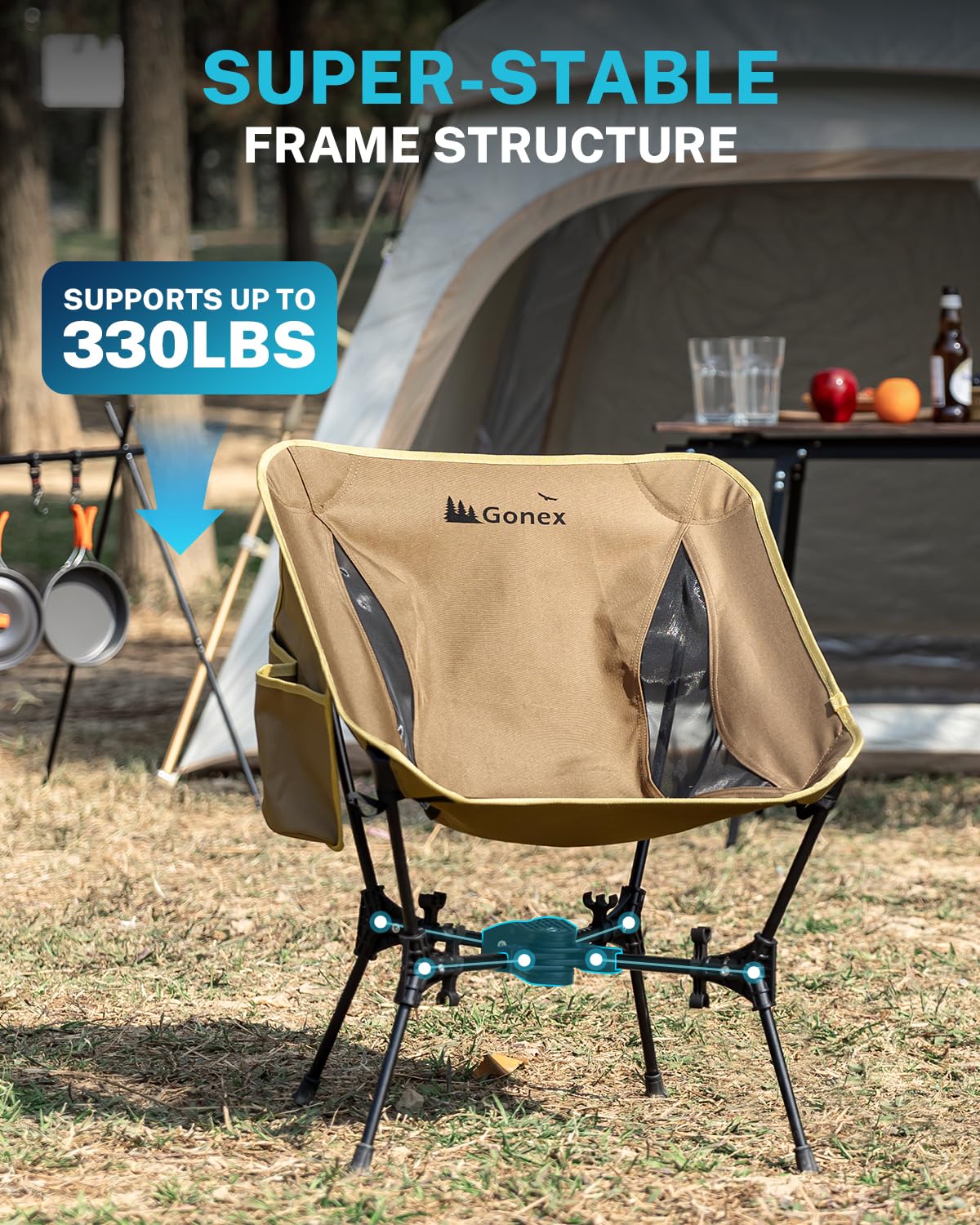 Gonex Portable Camping Chair, The 5th Gen Ultralight Compact Backpacking Foldable Lightweight Folding Chair for Outdoor Camp Hiking Beach Picnic Concert, Supports 330lbs (Khaki, 2 PCS)