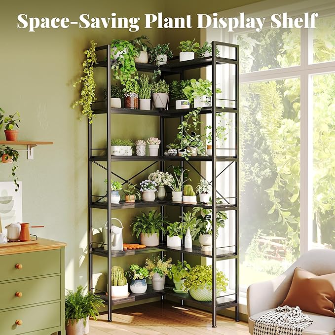 Huuger 6 Tier Bookshelf, L Shaped Corner Bookshelf
