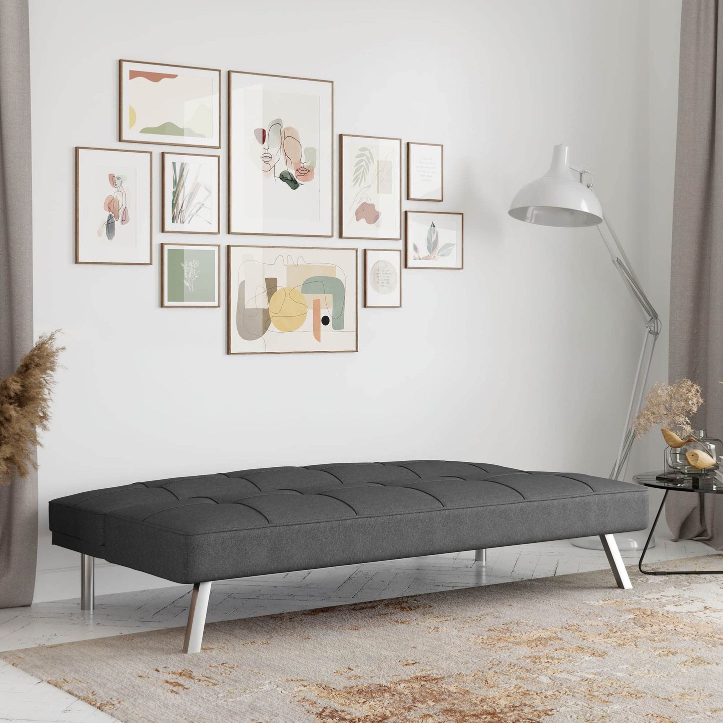 Serta® Rane Futon Sofa Bed 66.1", 3-in-1 Convertible Couch Sleeper for Small Spaces, Tufted Back, Twin Size Guest Bed, Chracoal Woven Fabric