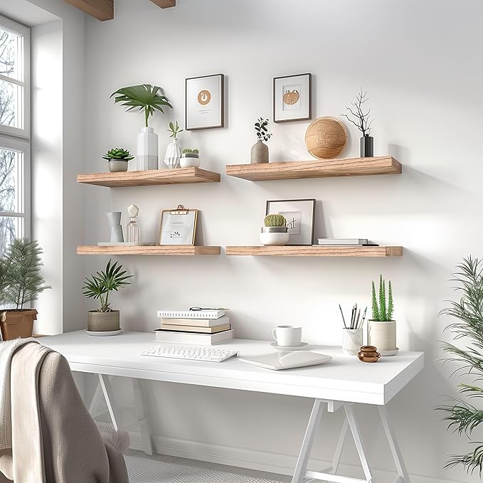YYWUOJJ Wood Floating Shelves for Wall Decor, Rustic Wall Shelves for Bedroom