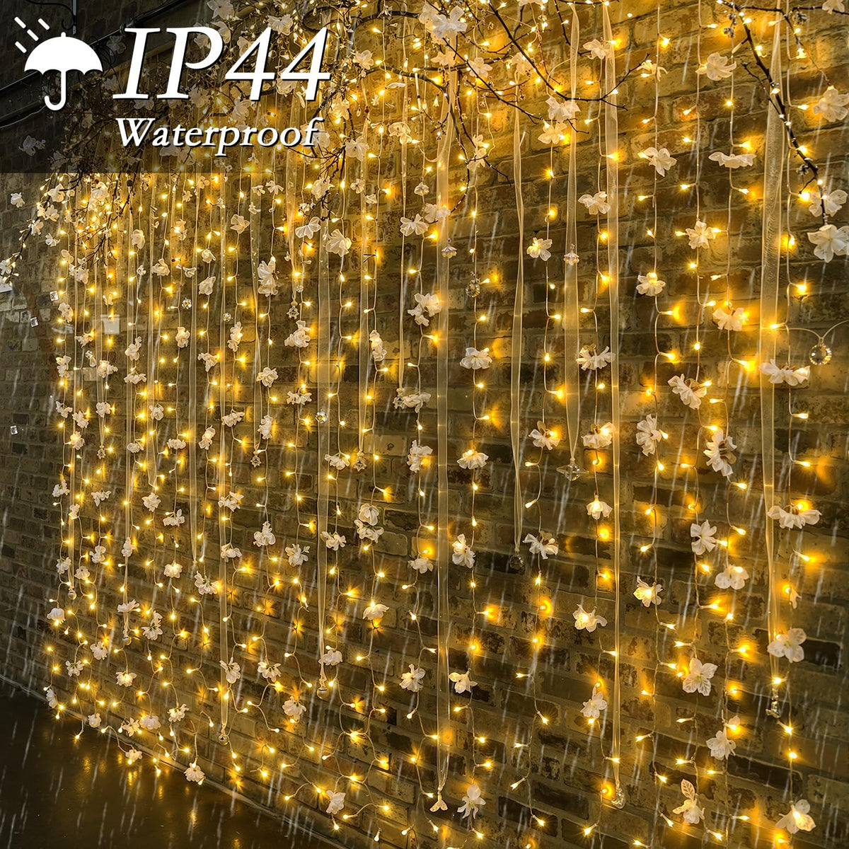 Soagrc 300 LED Warm White Curtain String Lights 9.8x9.8FT, Plug in Fairy Lights with 9 Hooks, Dimmable, Timer & 8 Modes, IP44 Waterproof, Bedroom Wall Wedding Backdrop Christmas Indoor Outdoor Decor