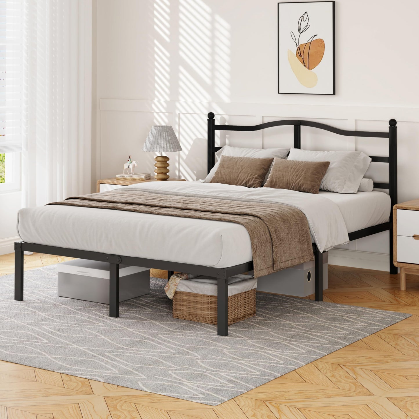 Snaye 14 Inch Full Size Bed Frame with Headboard, Heavy Duty Metal Platform Bed Frame Full Size Mattress Foundation with Sturdy Steel Slats, Easy Assembly Noise Free