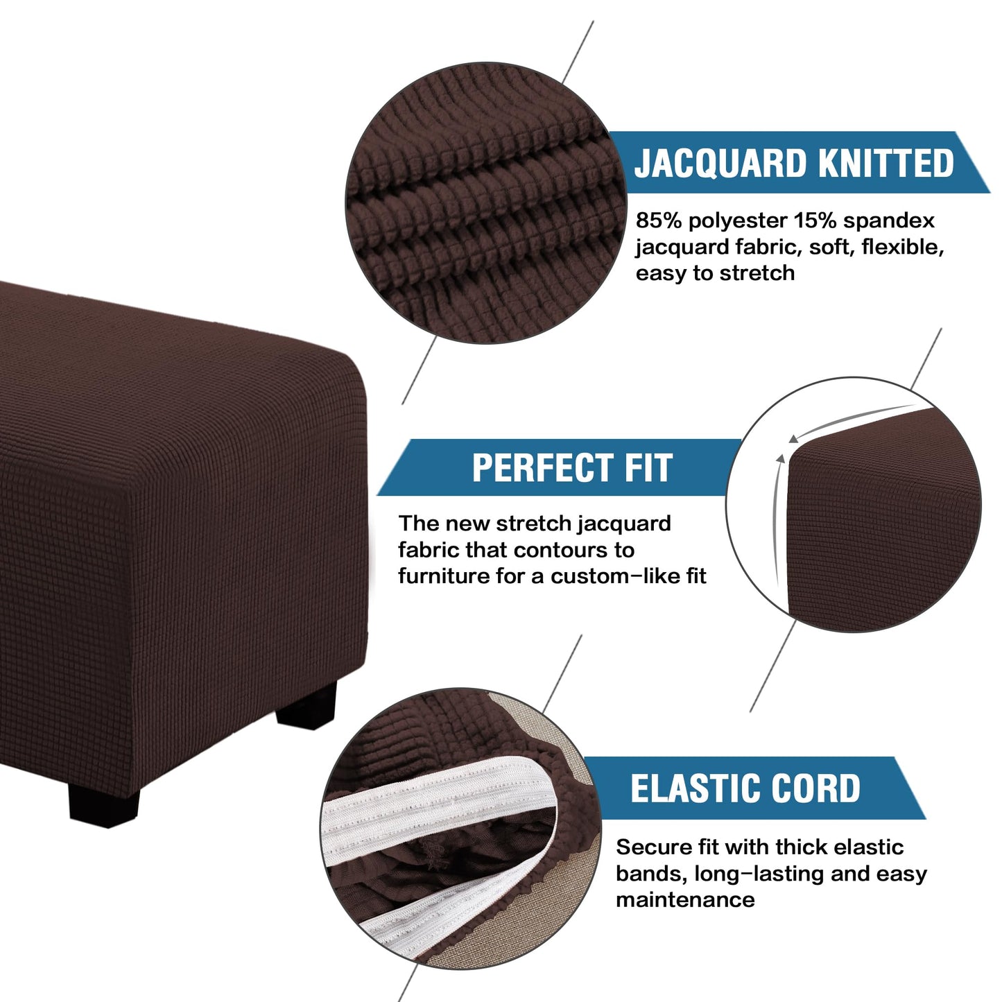 H.VERSAILTEX Ottoman Cover Slipcover Rectangle Fit Length 29'-34' Footrest Sofa Slipcovers Stool Cover Footstool Protector Covers Feature Stretch Thick Soft Jacquard Fabric Washable - Chocolate
