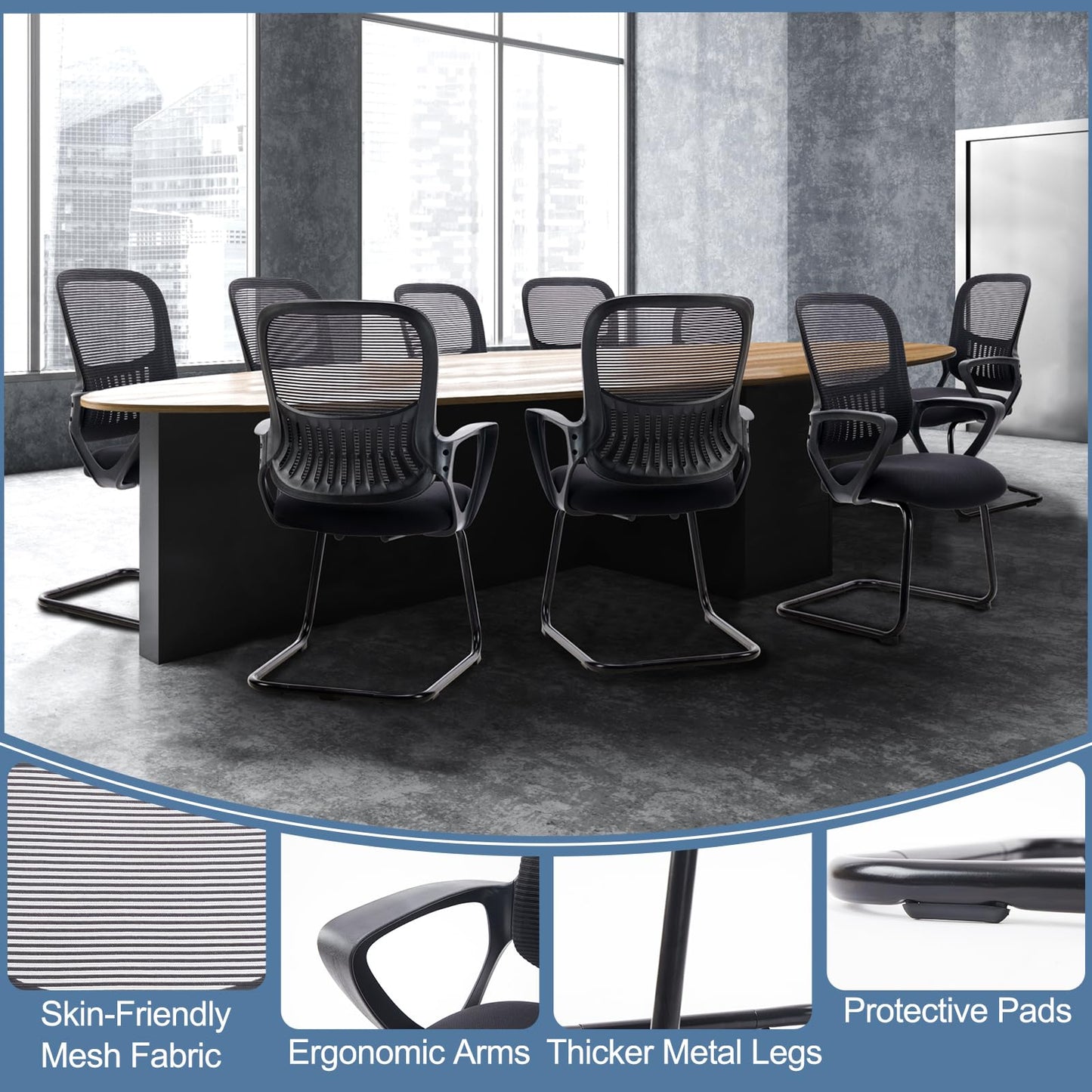 DUMOS Office Desk Chair with Sled Base, Ergonomic Executive Mesh Computer Chairs with Lumbar Support for Home Conference Room Bedroom Waiting Reception Guest Student