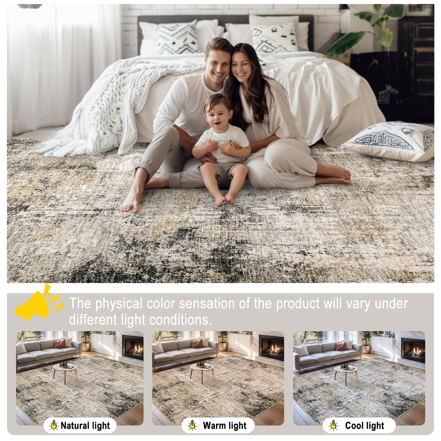 8x10 Area Rugs for Living Room - Washable Rug Modern Abstract Soft Large Neutral Non-Slip Carpet Indoor Floor Thin Carpets for Bedroom Dining Room Farmhouse Nursery Home Office Brown Black Grey