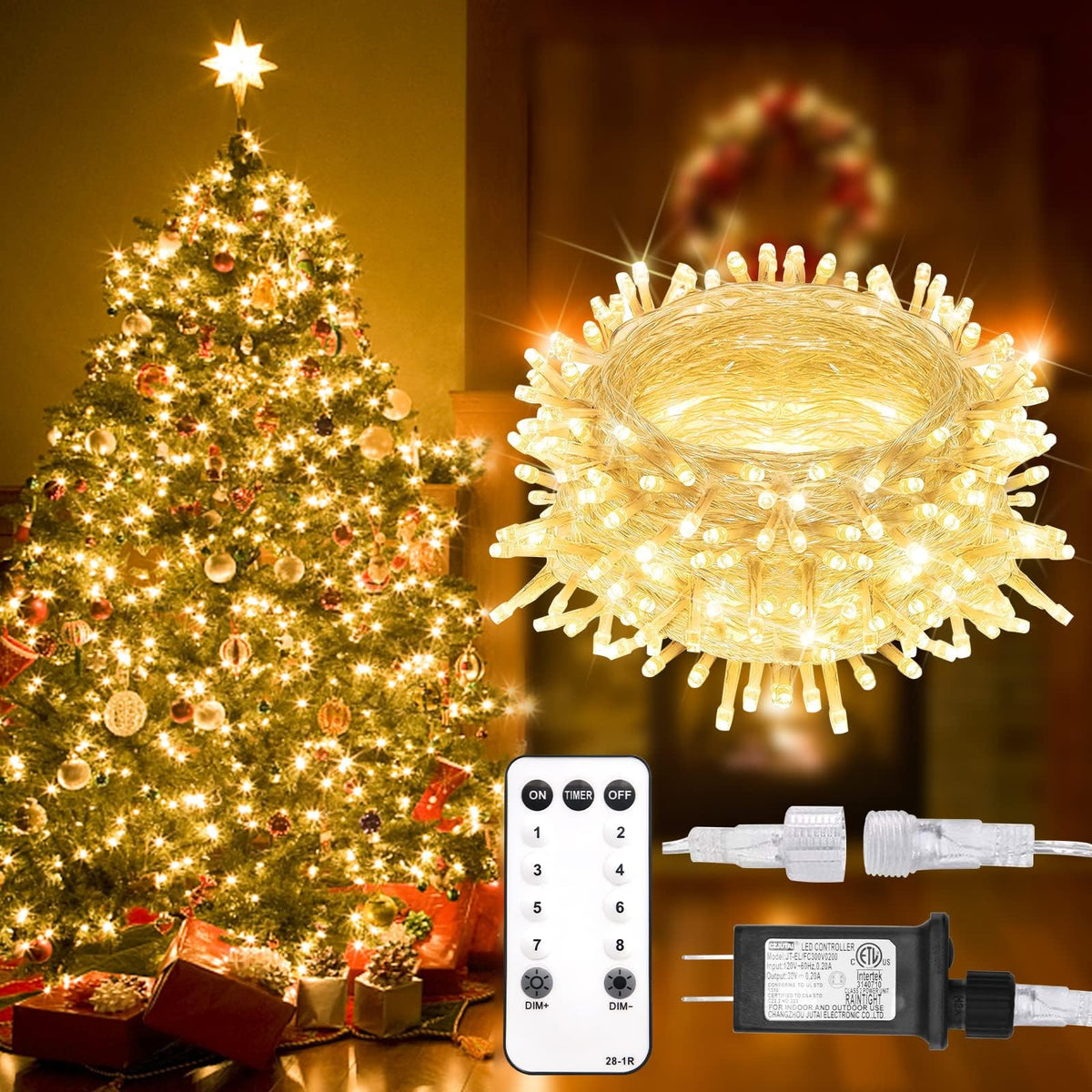 suddus 200 Led Connectable Christmas Lights Outdoor Waterproof, 66ft Fairy Lights Plug in with Remote, Warm White Christmas Tree Light Indoor for Bedroom, Dorm, Xmas Party, Porch, Patio, Garden Decor