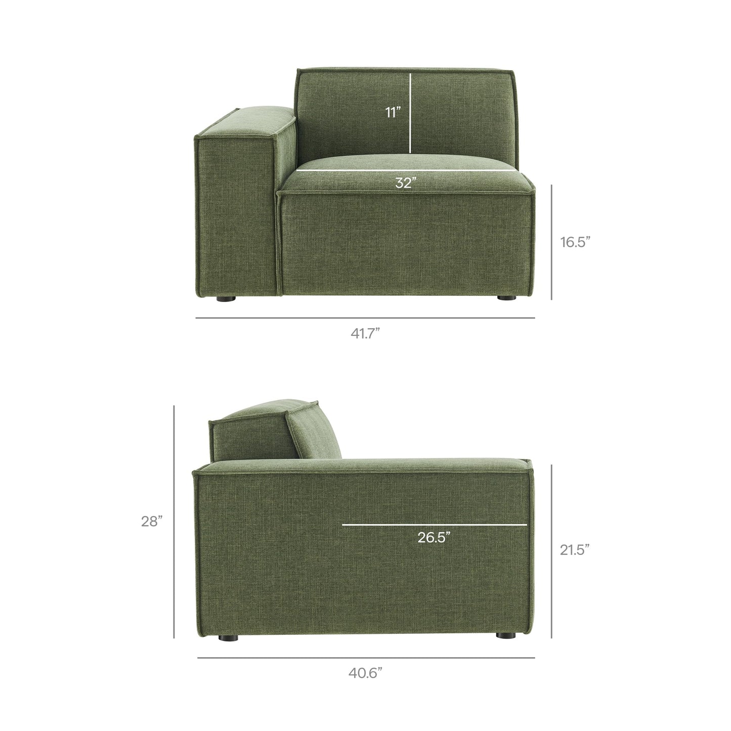 Modway Restore Performance Fabric Upholstered 4-Piece Modular Sofa Set with Ottoman in Foliage - Low Profile Sectional Sofa with Coil Seat Support and French Piping