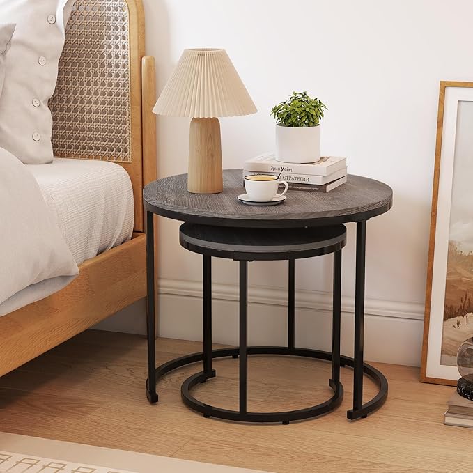 Giantex Nesting Coffee Table Set of 2, Round Stacking Side Tables
