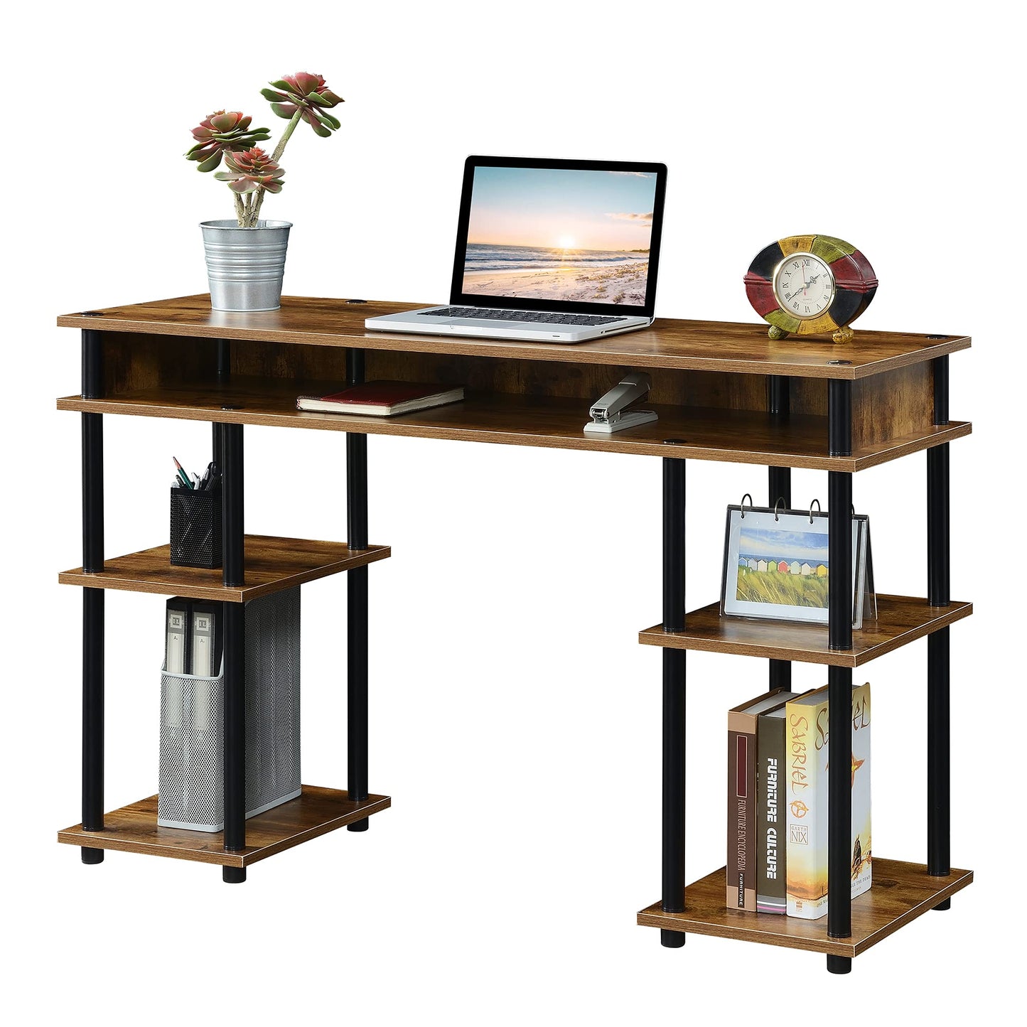 Convenience Concepts Designs2Go No Tools Desk - Home Office Desk with Shelves, Corner Shelf, Vanity Desk, Computer Desk, Nail Table for Nail Tech, 47.25" L x 15.75" W x 30" H, Barnwood/Black