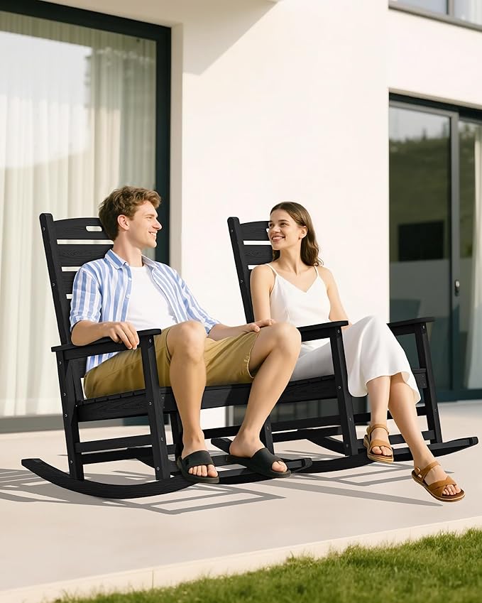 SERWALL Outdoor Rocking Chair Set of 2, Oversized Rocking Chair