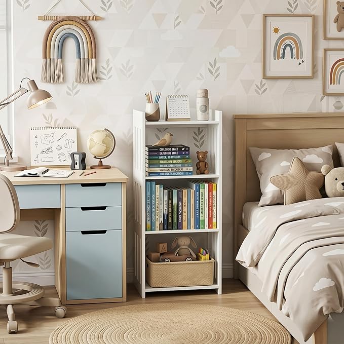HAYOFAMY Bookshelf, Bookcase for Small Spaces, 4 Tier Shelf White Book