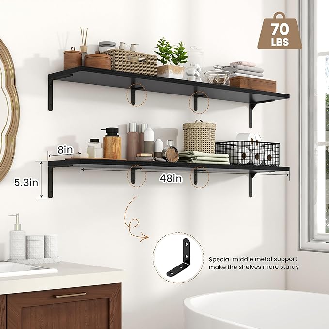 Fun Memories Deep Floating Shelves, 48W x 8D Floating Shelves Set of 2
