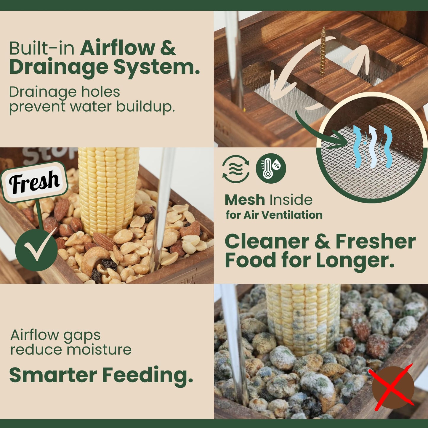 GACREU Squirrel Feeder Picnic Table – Wooden Bench Feeding Station with Umbrella, Drainage & Airflow – Easy Assembly Wildlife Feeder for Corn & Nuts – Unique Garden Gift