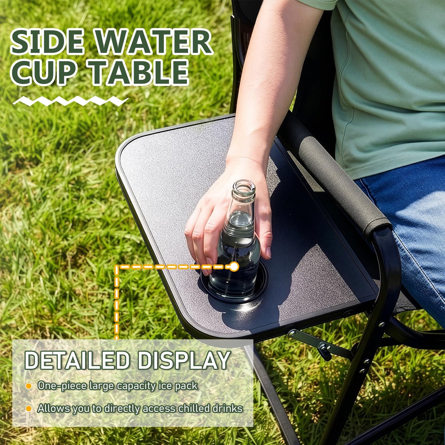 Outvita Heavy Duty Folding Camping Director Chair with Insulated Cooler Bag, Side Table & Cup Holder, 300LBS Sturdy Portable Chair for Camping Fishing Tailgating Backyard BBQ