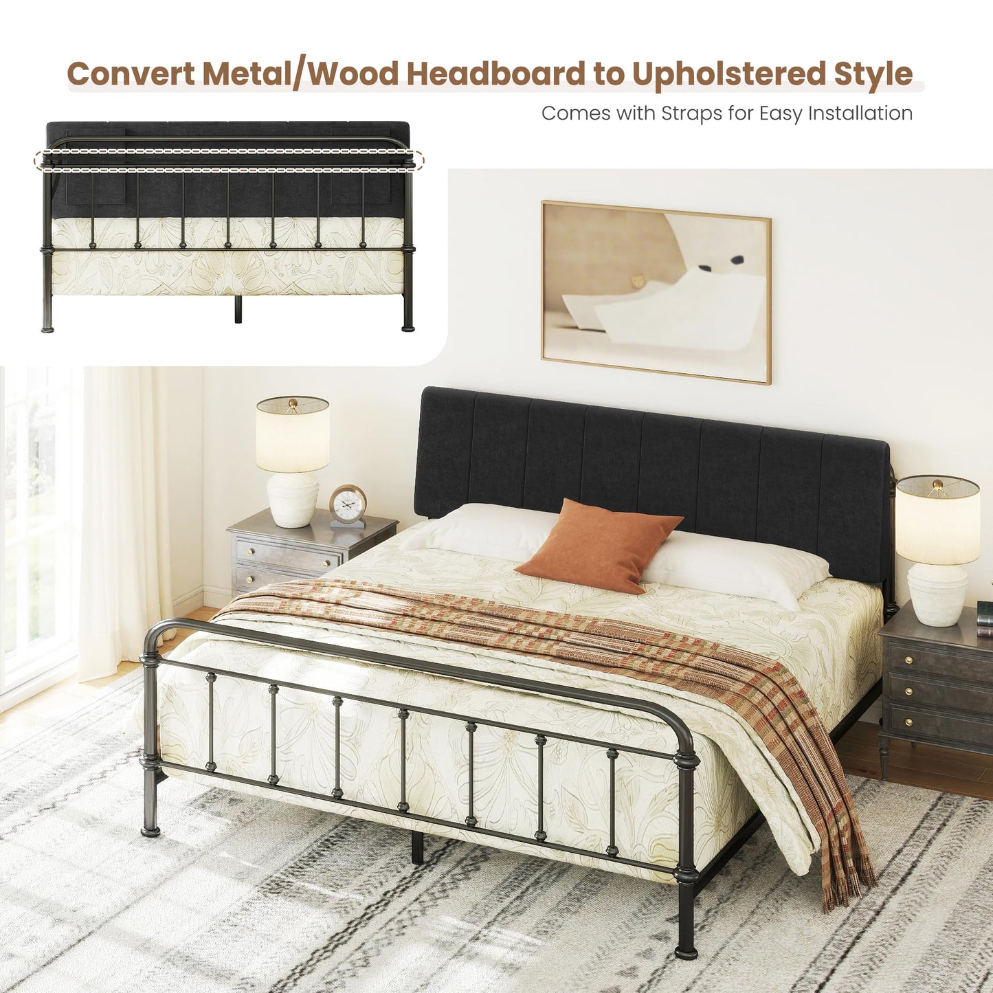 Liiwepo King Size Headboard Only-No Assembly, Upholstered Headboard King Size Linen Fabric Modern Style Headboards Extra-Thick, Black
