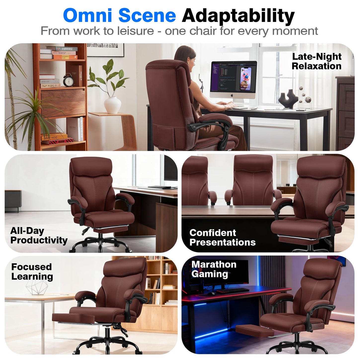 AreShark Office Chair - Ergonomic Comfortable High Back Computer Desk Chair with Foot Rest - Executive Breathable Swivel Rolling Reclining Leather Chair with Lumbar Support for Home Gaming Relaxing