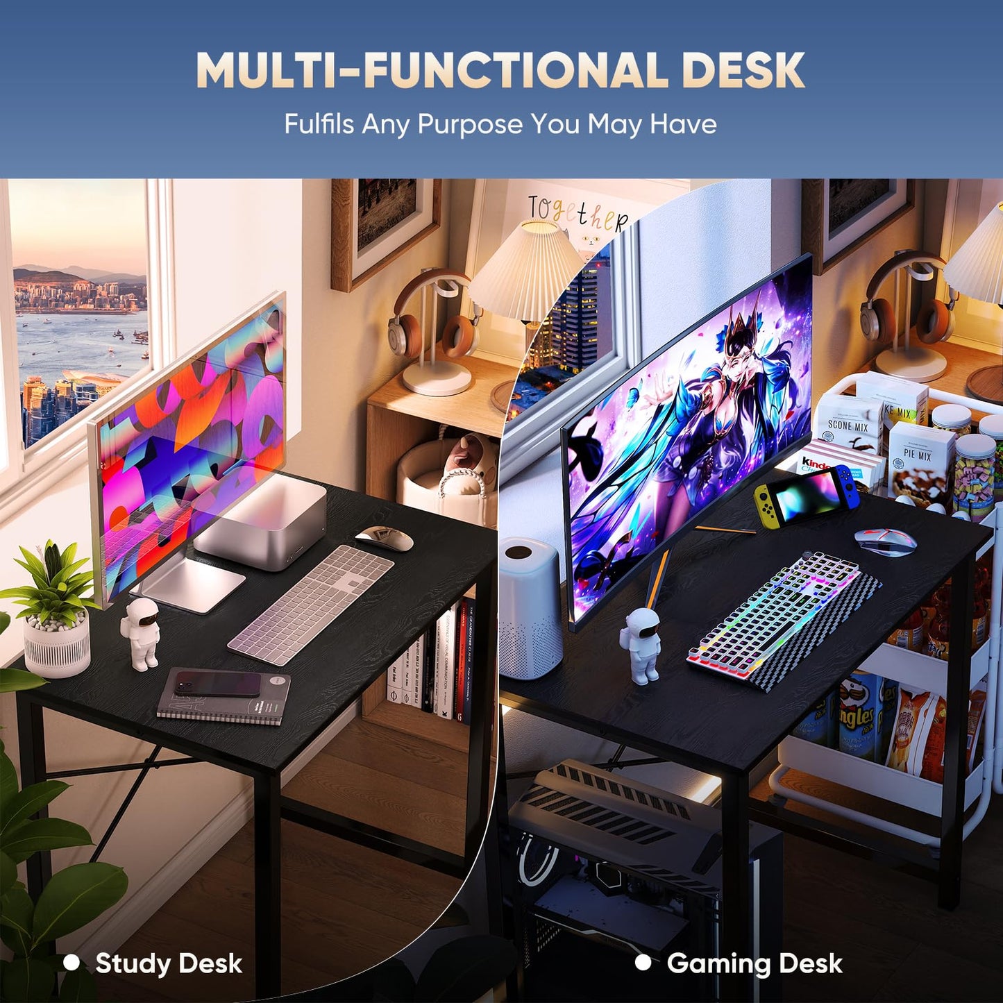DUMOS 31 Inch Small Computer Desk for Home Office, Gaming Writing Desks for Bedroom Modern Study Work Table Simple Style Workstation with Reinforcement Structure, Black