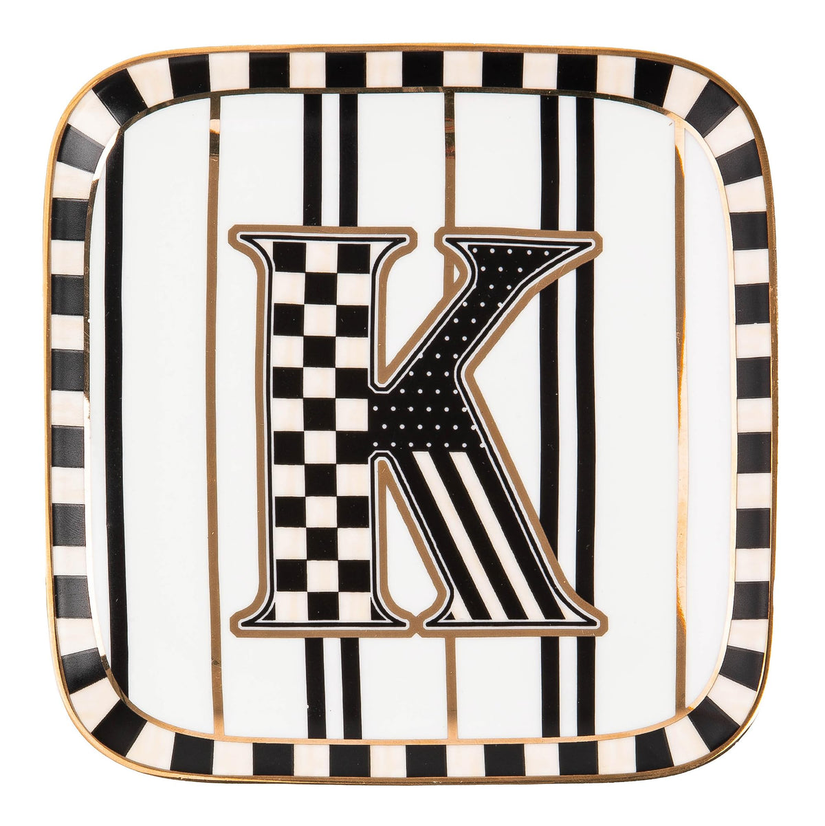MACKENZIE-CHILDS Ceramic Monogram Dish, Decorative Letter Plate, 5.75 Inches, K