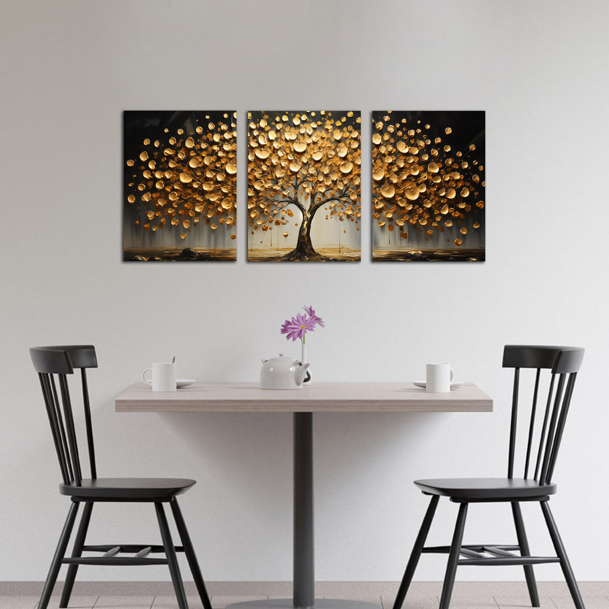 TYTAUPT 3 Piece Canvas Wall Art for Bedroom Gold Tree Wall Decor for Living Room Home Office Decor 12 x 16 Inch Each Panel