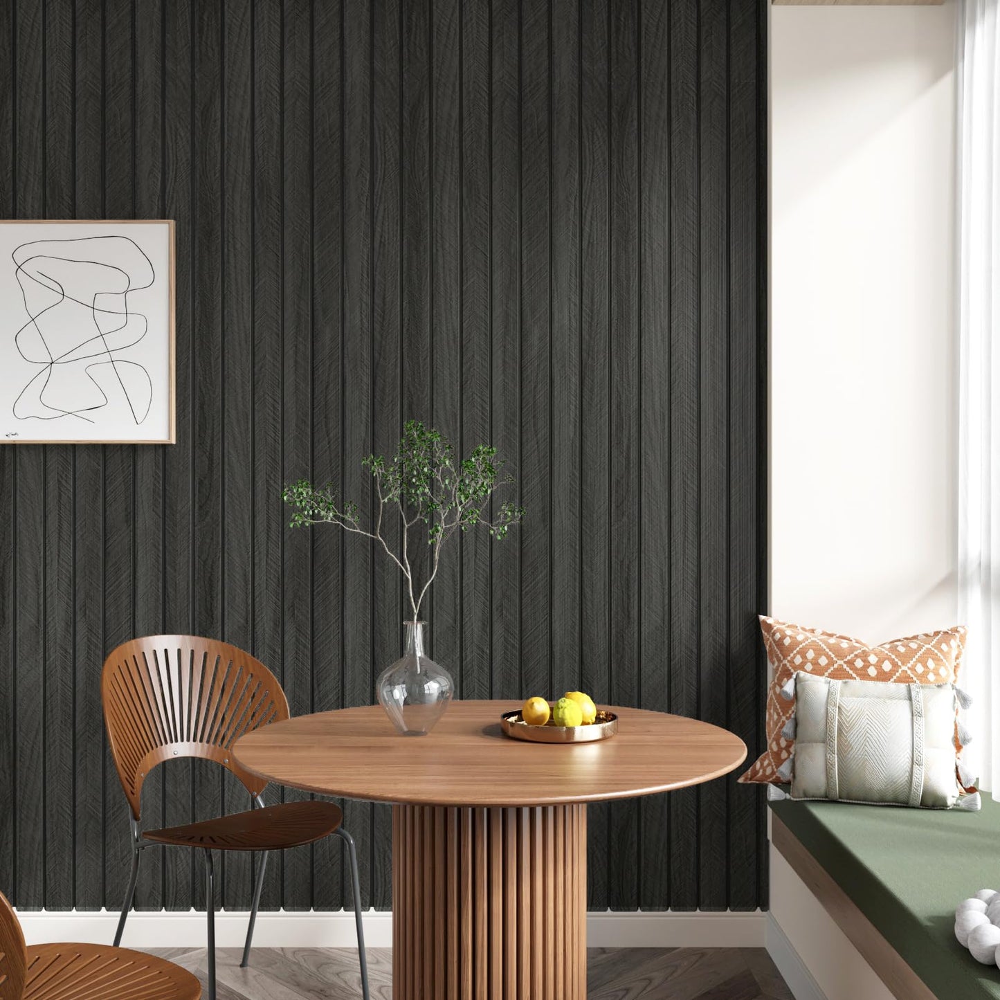 STICKEEP Grey/Black 3D Wood Panels for Wall Decor 197"x11.8" Peel and Stick Faux Wood Wall Panel Self Adhesive Soundproof Wooden Slats Paneling Wallpaper for Living Room Bedroom Office Work Shop