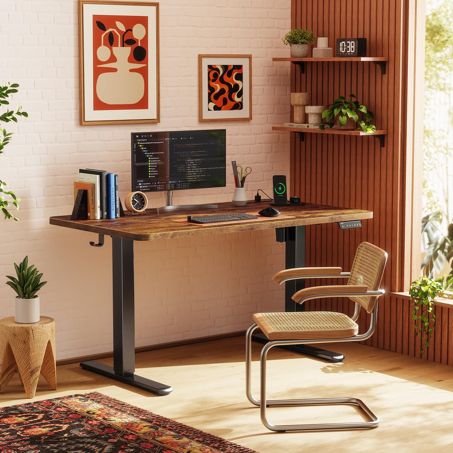 Huuger Electric Standing Desk with Power Outlets and USB-C Port, 47 X 24 Inch Height Adjustable Desk, Sit Stand Desk for Home Office, Computer & Gaming Desk with 4 Presets, Rustic Brown