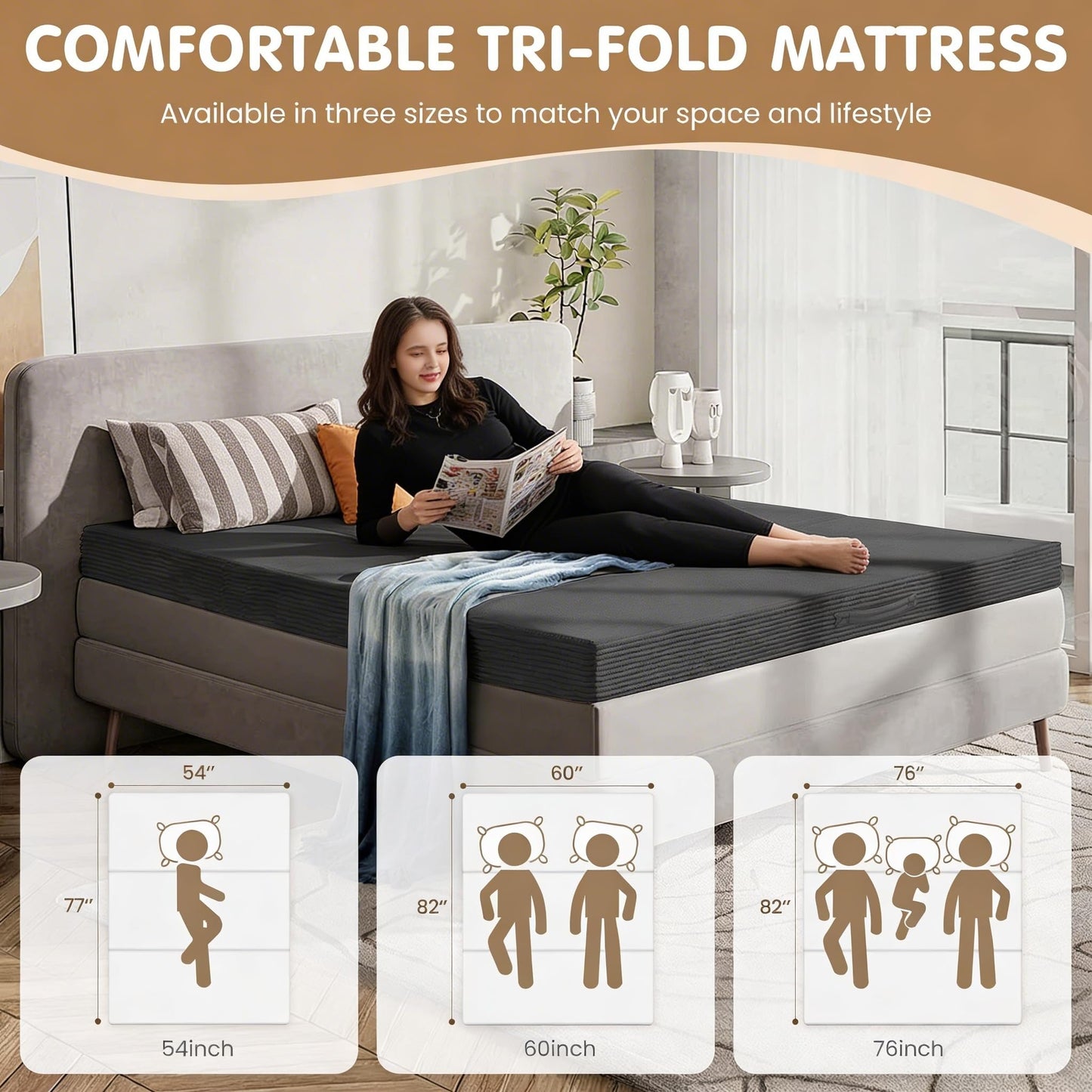NLDD Convertible Sofa Bed Full,5-in-1 Tri-Fold Boneless Couch with Removable Armrests & Handle,Corduroy Futon Sleeper Sofa,Floor Folding Mattress Pull Out Bed for Small Space Apartment Bedroom Black
