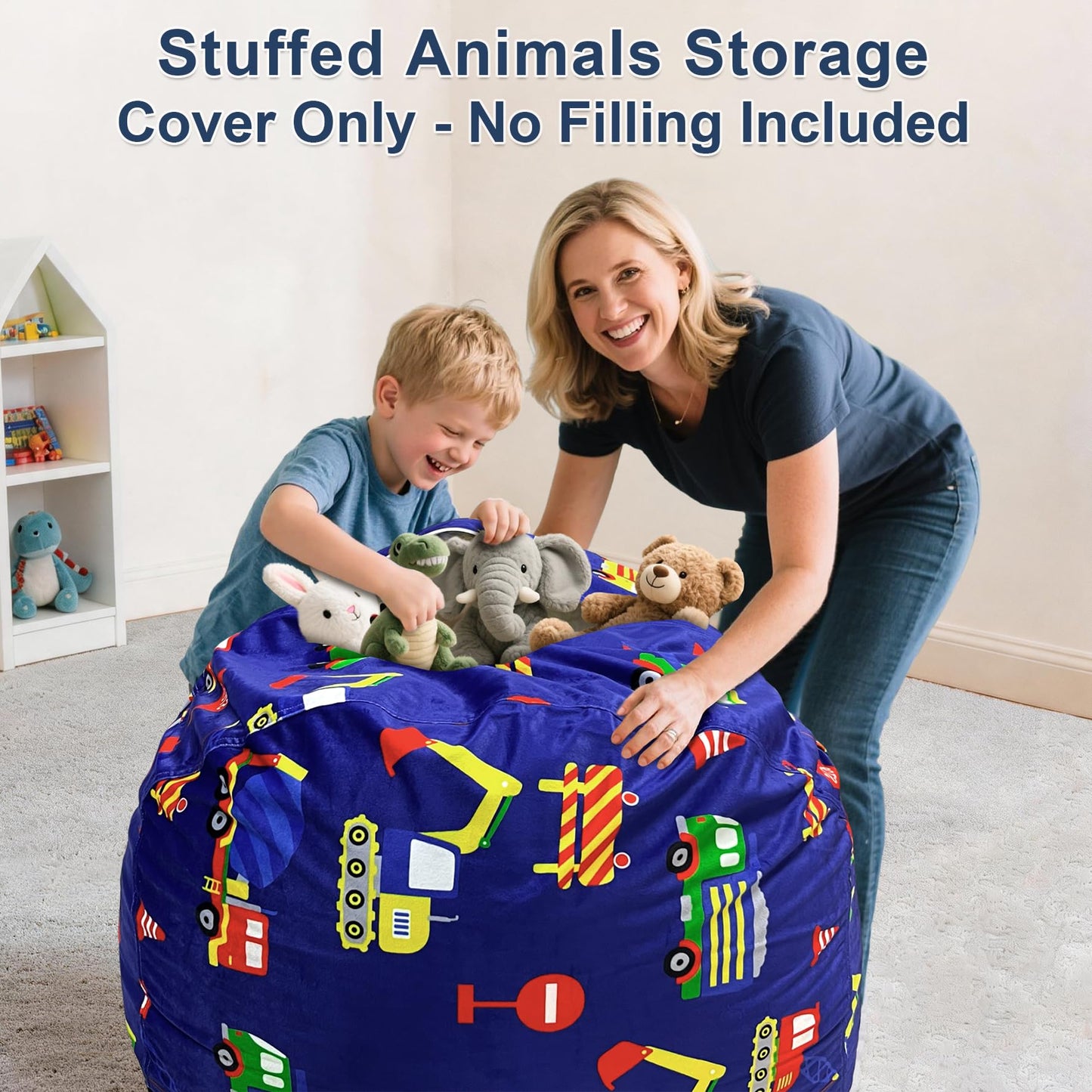 Lukeight Stuffed Animals Storage Bean Bag Chair Cover for Kids and Teens, Cozy Velvet Plush Toy Organizer Seat, Cover Only, No Filling Included, Long YKK Zipper, Side Pocket, XX-Large 36 x 20 in