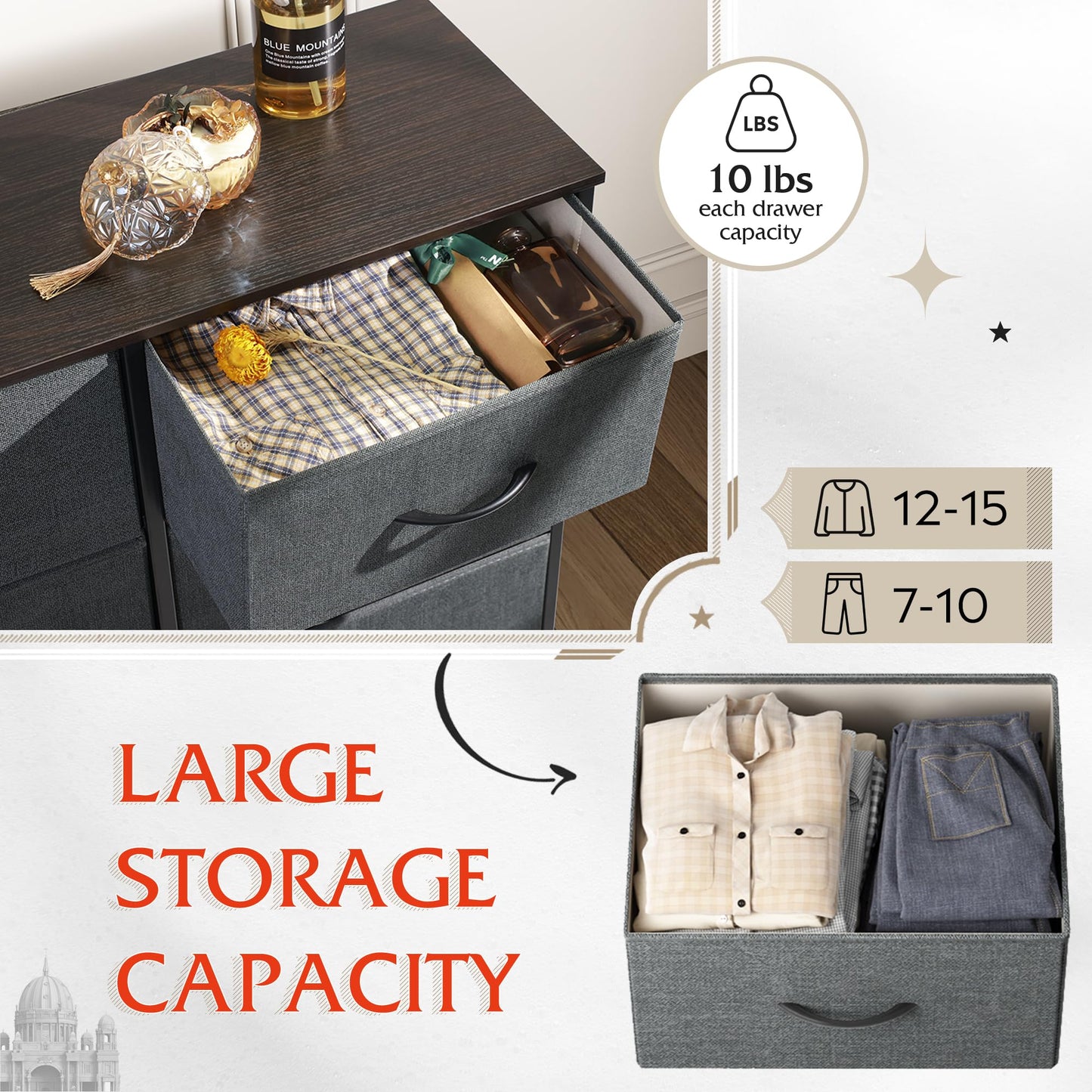 WLIVE Dresser for Bedroom with 6 Drawers, Closet Dresser with Fabric Bins, Chest of Drawers for Closet, Living Room, Hallway, Dark Grey