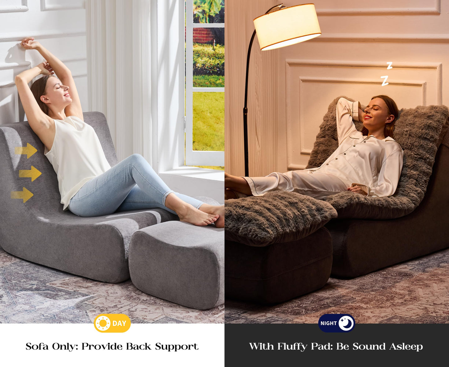 Hobestluk Sofa Couch Foam Sofa for Small Spaces Comfy Sofas with footrest Couch Recliner Small Sofas for Living Room, Bedroom, Apartment (Grey)