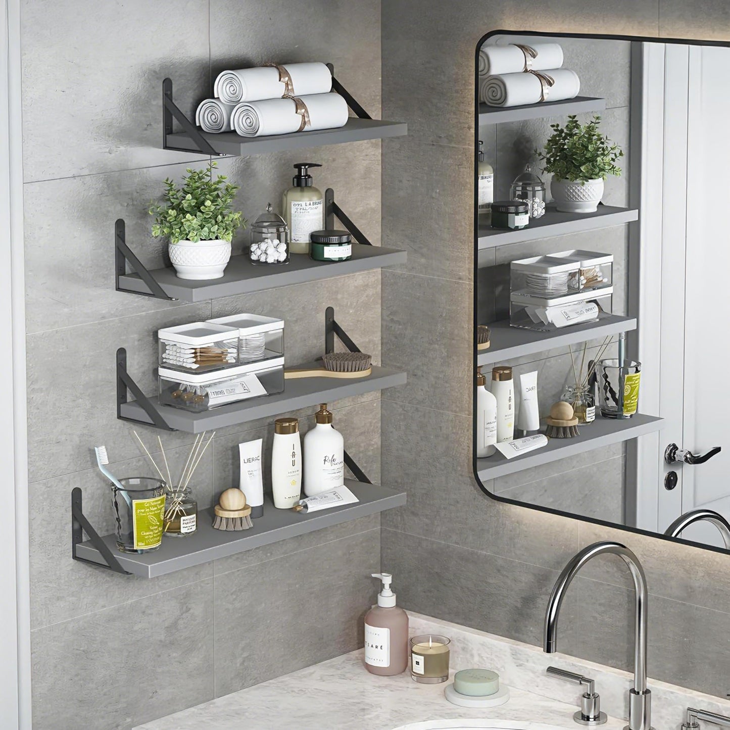 YGEOMER Floating Shelves for Wall, Different Sizes Gray Wall Shelves for Living Room, Bathroom, Bedroom, Kitchen, Home Decor (Set of 4)
