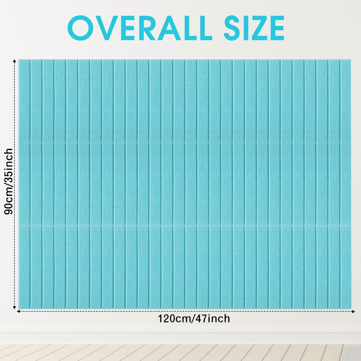 Honoson 12 Pack 48"x 36" Large Cork Board Alternative Felt Bulletin Board Wall Tiles with Safe Square Adhesive Roll Cork Tiles for Walls Home Office Classroom Back to School Pin Panels(Lake Blue)