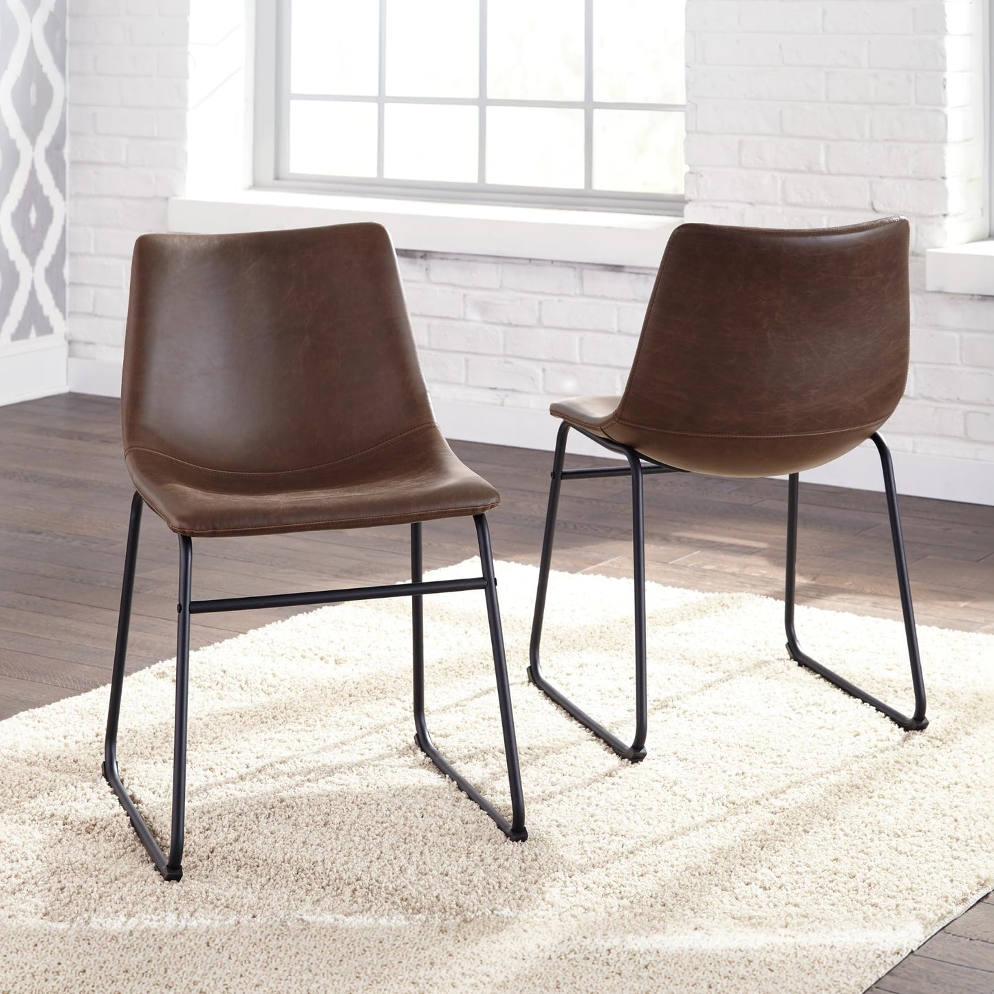Signature Design by Ashley Mid Century Centiar 18.75" Dining Bucket Chair, 2 Count, Black and Brown