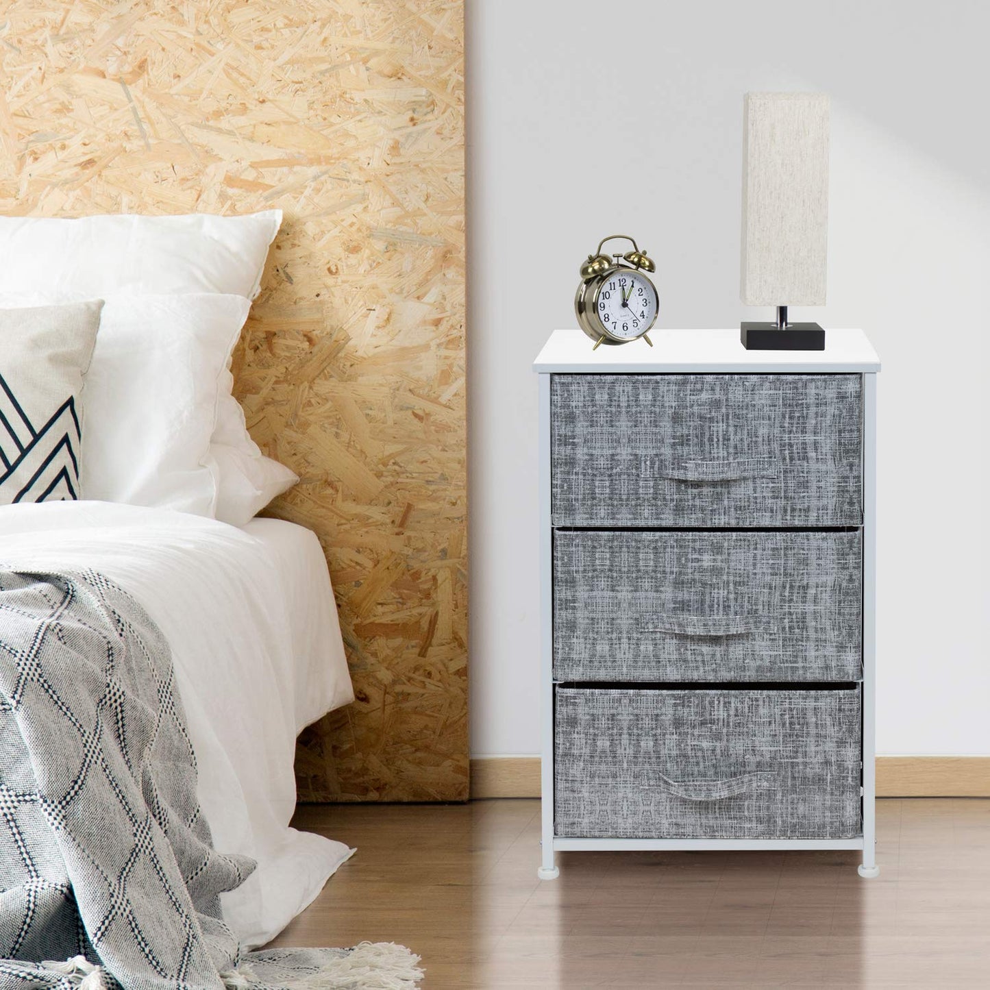 Sorbus Nightstand with 3 Drawers - Bedside Furniture & Night Stand End Table Dresser with Steel Frame, Wood Top, Easy Pull Fabric Bins for Home, Bedroom Accessories, Office & Dorm