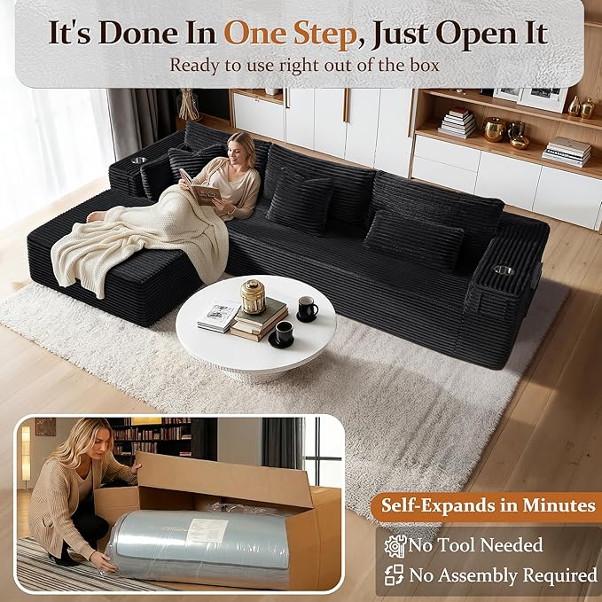 108" Oversized Cloud Sectional Couch, Comfort U Shaped Sofa