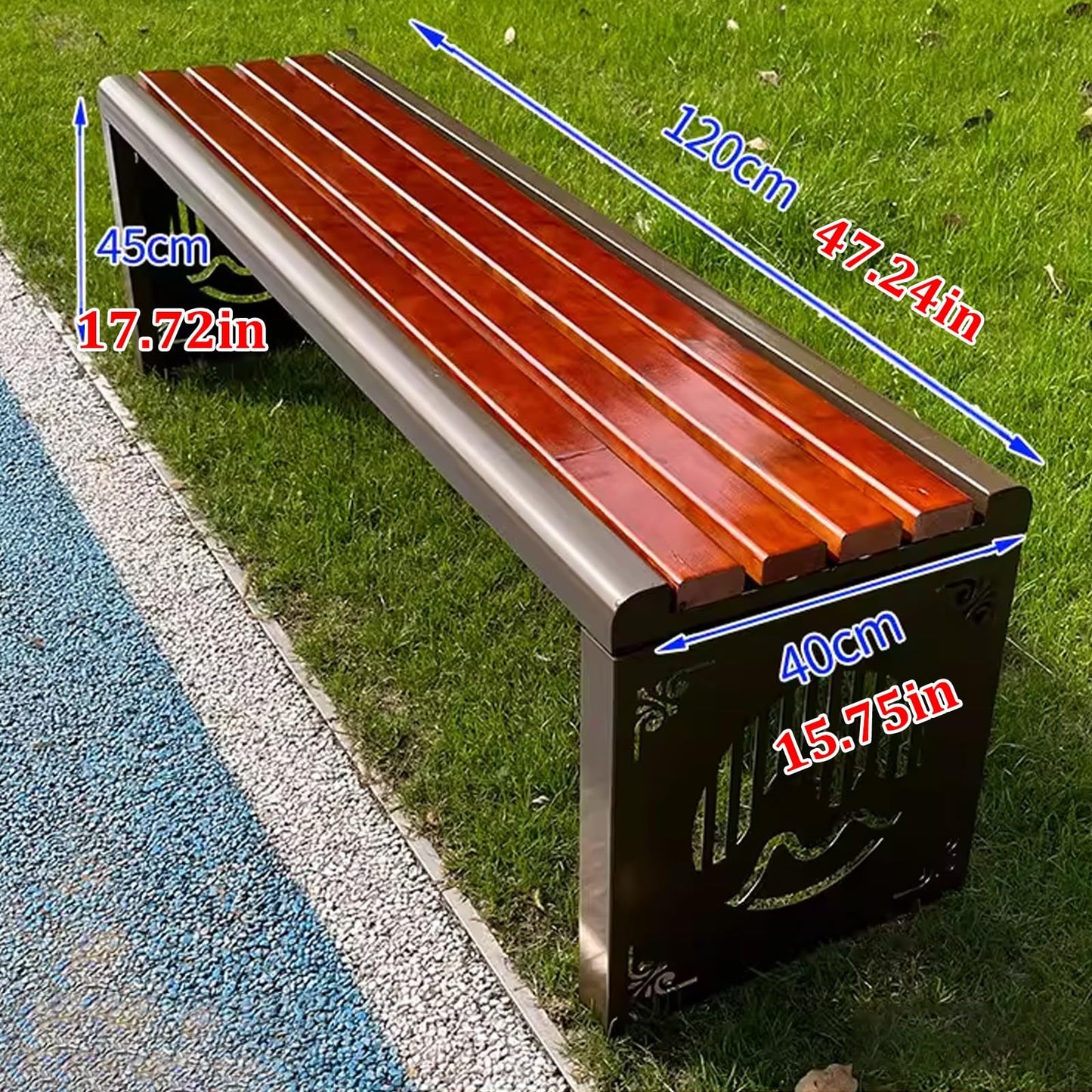 Weatherproof Outdoor Backless Bench - Galvanized Steel & Solid Wood Garden Seating for Patio, Lawn, Courtyard - 500kg Capacity, 120x40x45cm - Durable Slatted Design,120x40x45cm