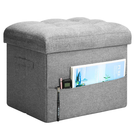 BelugaHelper Storage Ottoman Foot Rest, Folding Linen Foot Stool with Thicker Foam Padded Seat. Small Ottoman with Storage Bench for Bedroom Living Room, Holds Up to 300 lbs, 17x13x13IN (Light Gray)