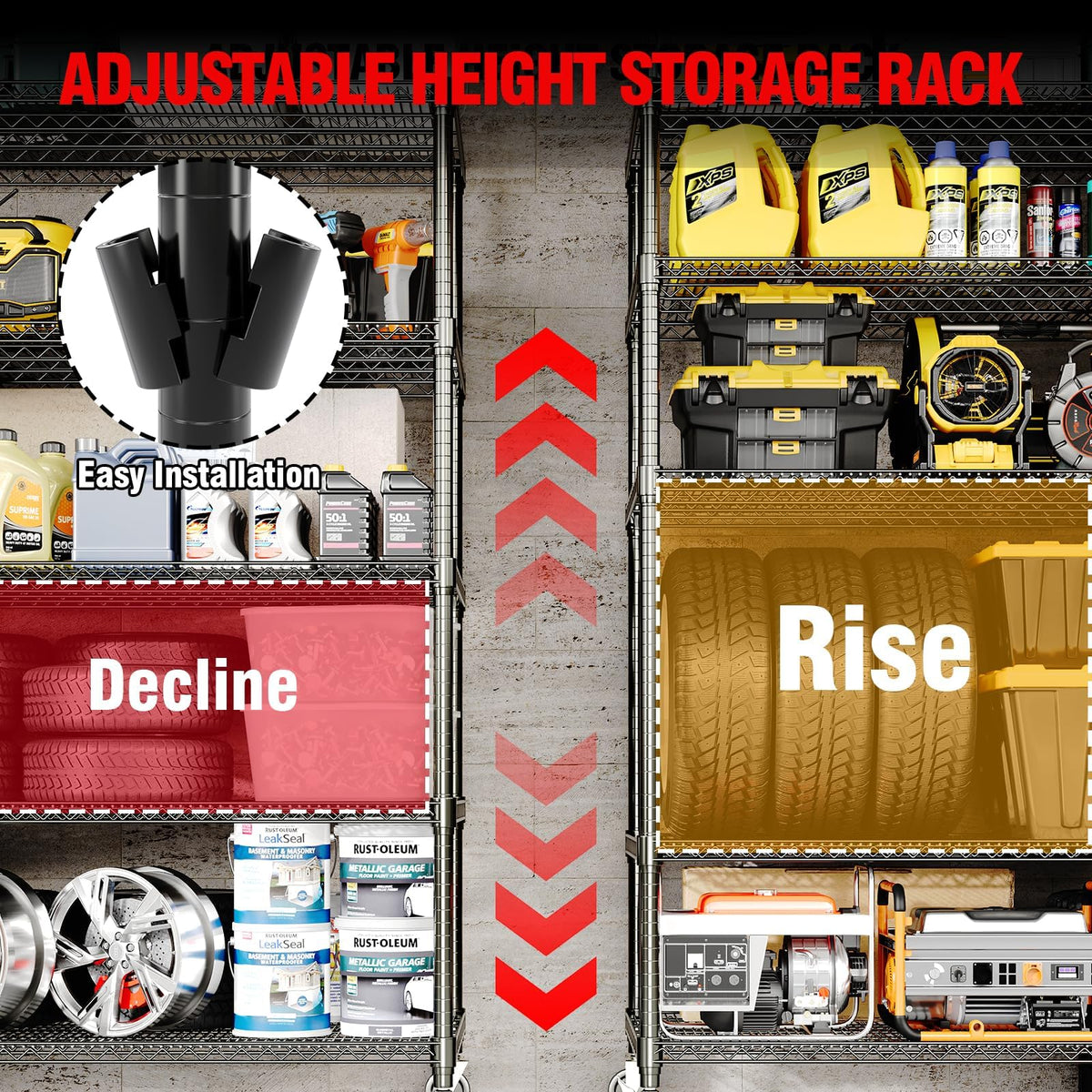 EliteEdge 5-Tier Tall Steel Garage Shelving with Wheels, Heavy Duty Storage Rack, 3300 Lbs Capacity, Adjustable Industrial Shelves for Garage, Workshop, or Warehouse, 23.6" D x 59" W x 82.6" H