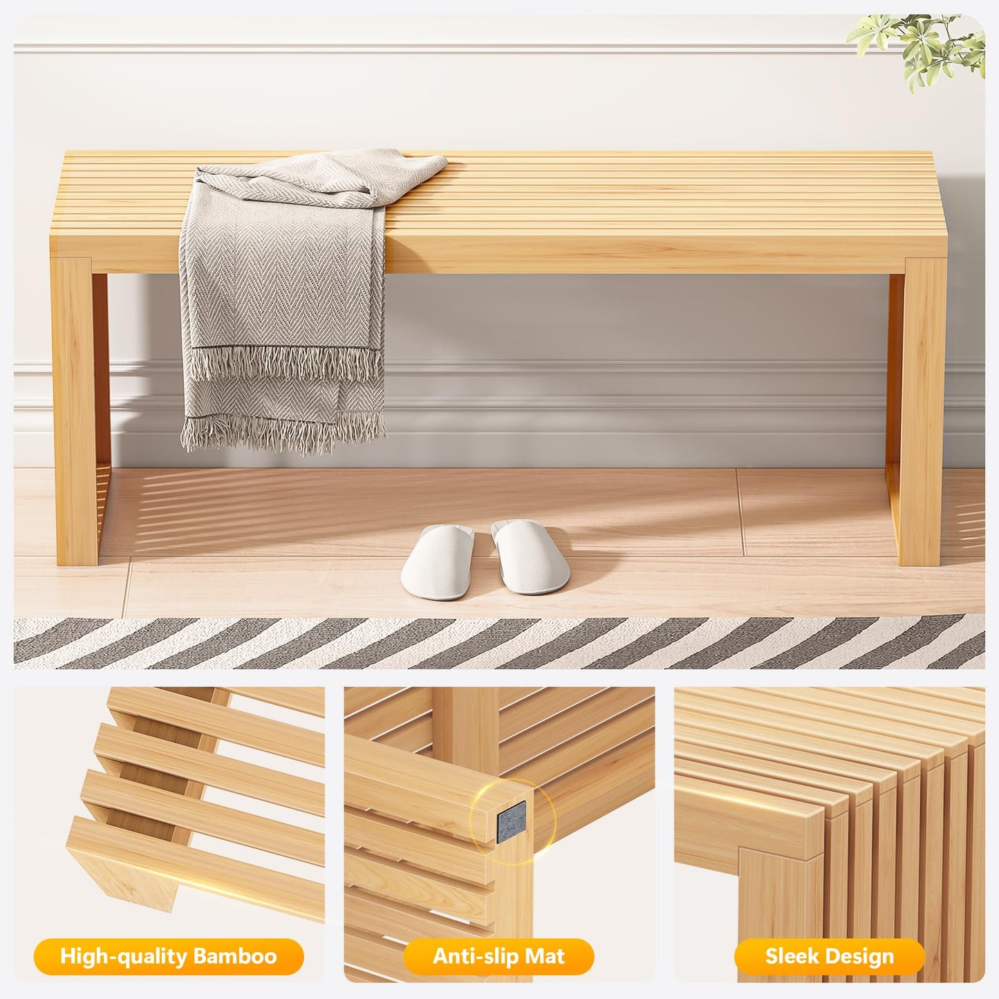 Toolola Bamboo Dining Bench, 35-inch Sleek Design Entryway Shoe Rack Bench, Indoor Kitchen Table Bench, Waterproof Outdoor Bench, Natural