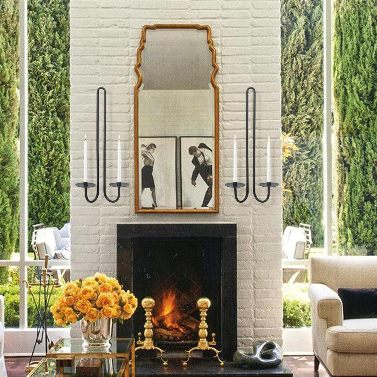 Wall Sconce Candle Holder Metal Hanging Wall Decorations for Home,Living Room, Bathroom, Dining Room, Set of 2（Black