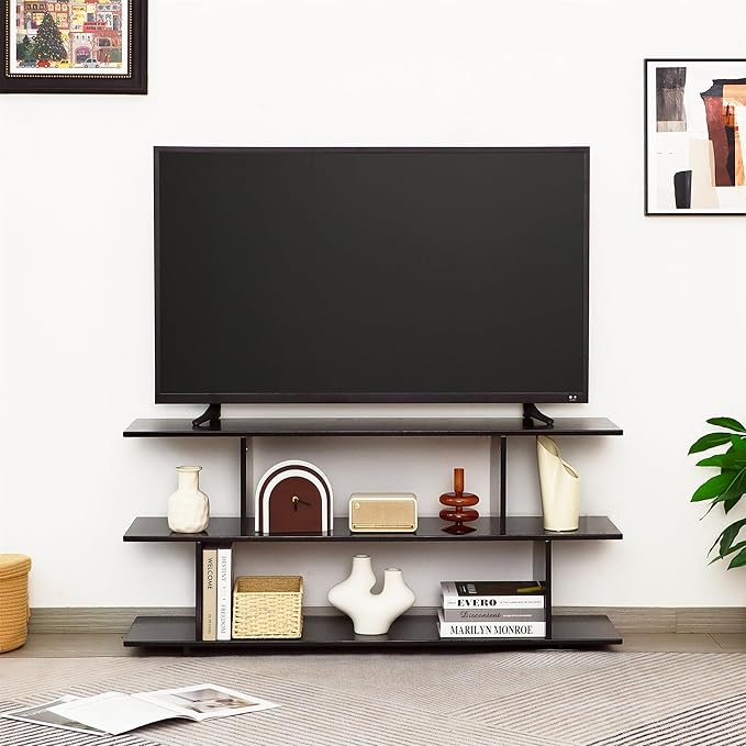Bamboo TV Stand for TVs up to 55", 3 Tier Accent Entertainment Center