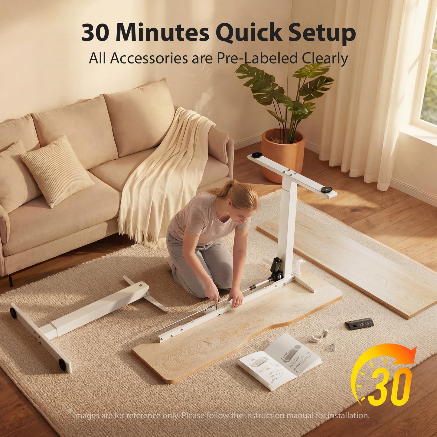 Cubiker Standing Desk, 63x28 Inches Sit Stand Home Office Desk, Electric Stand up Desk, Adjustable Desk with Splice Board, White Frame/Maple Top