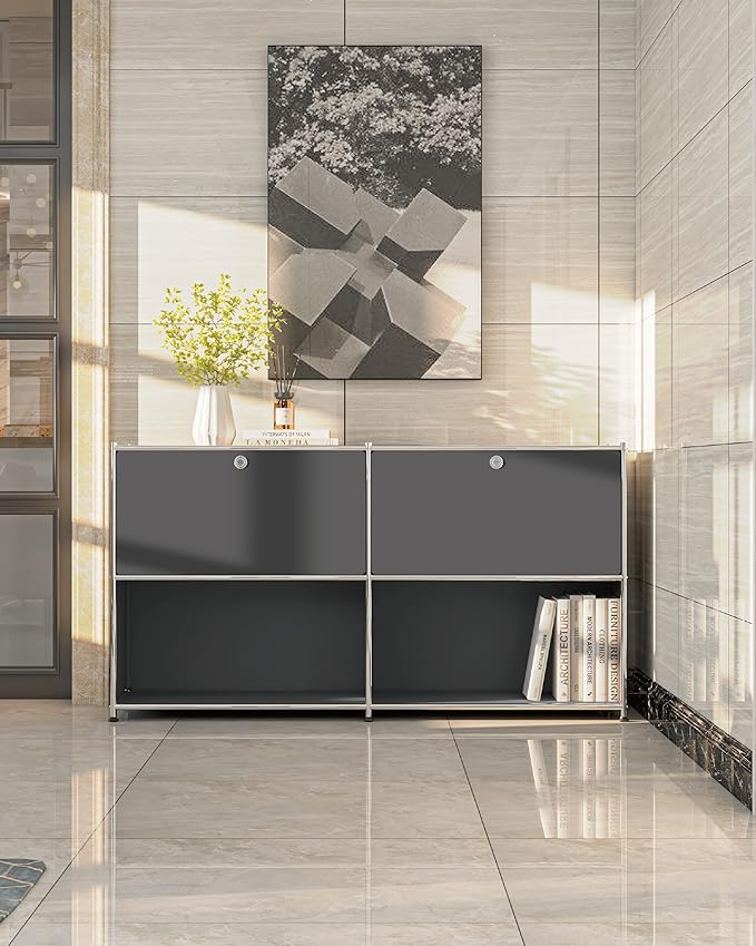 Metal Sideboard with 2 Flap Doors, DIY Modern Home Furnishing, Foyer