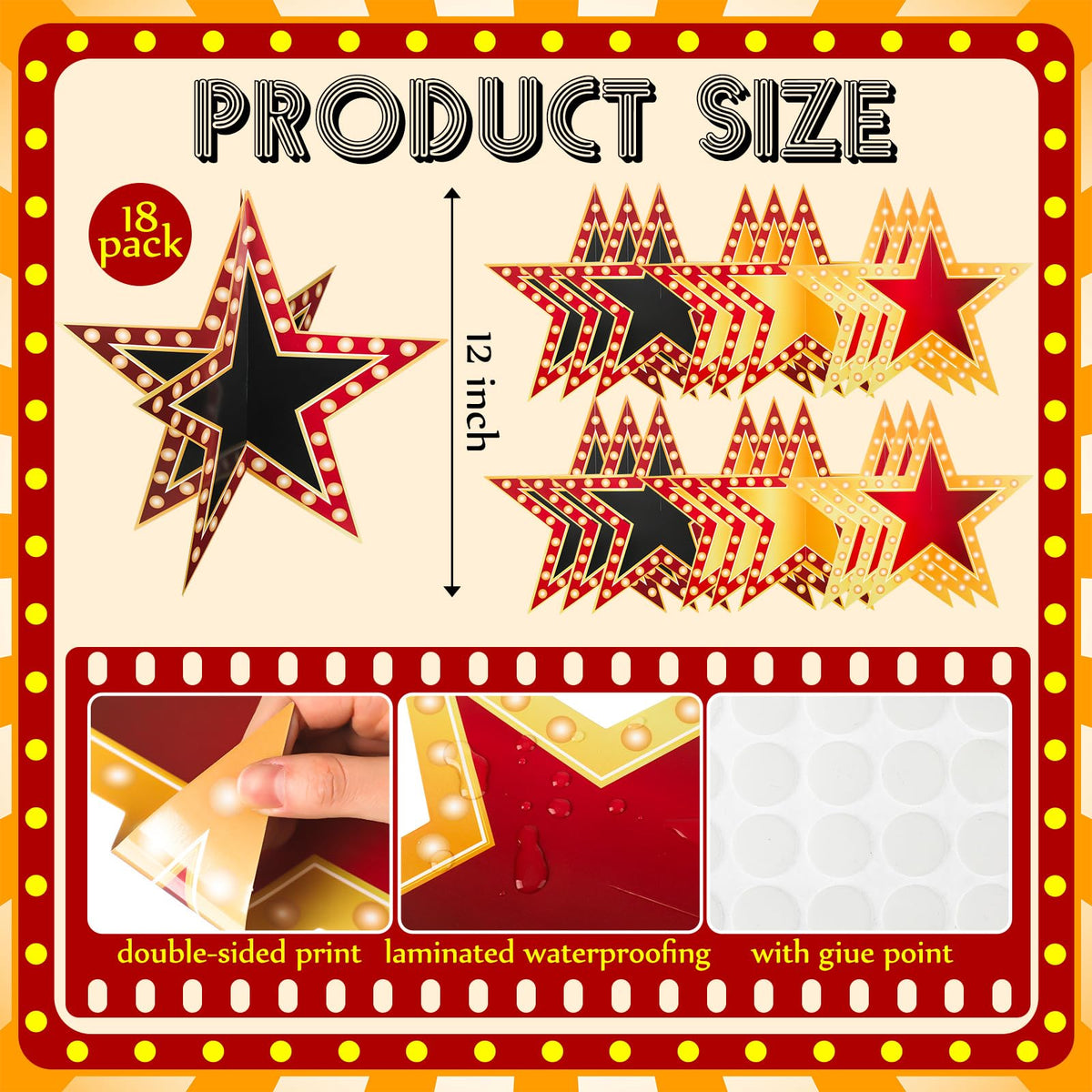Weekgrat 18 Pcs Large Star Centerpieces for Movie Night Party Decorations 12inch 3D Movie Party Supplies Star Decorations Red Carpet Film Show Theme Birthday Back to School Table Decor