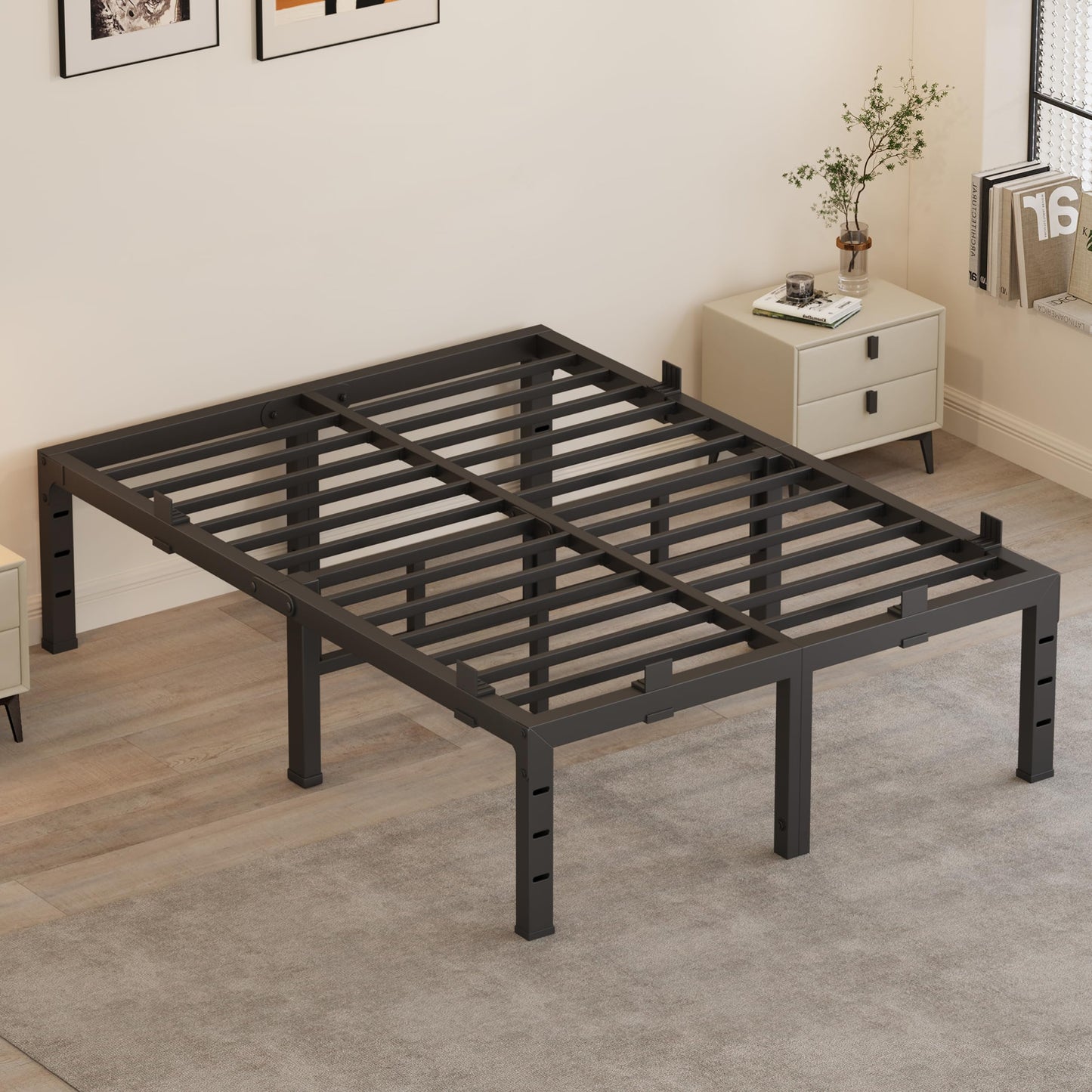Anyroom 14 Inch Full Size Bed Frames, Heavy Duty Metal Platform 3500 lbs Capacity, No Box Spring Needed, 6 Mattress Slide Stopper, Headboard Holes, Noise-Free, Easy Assembly