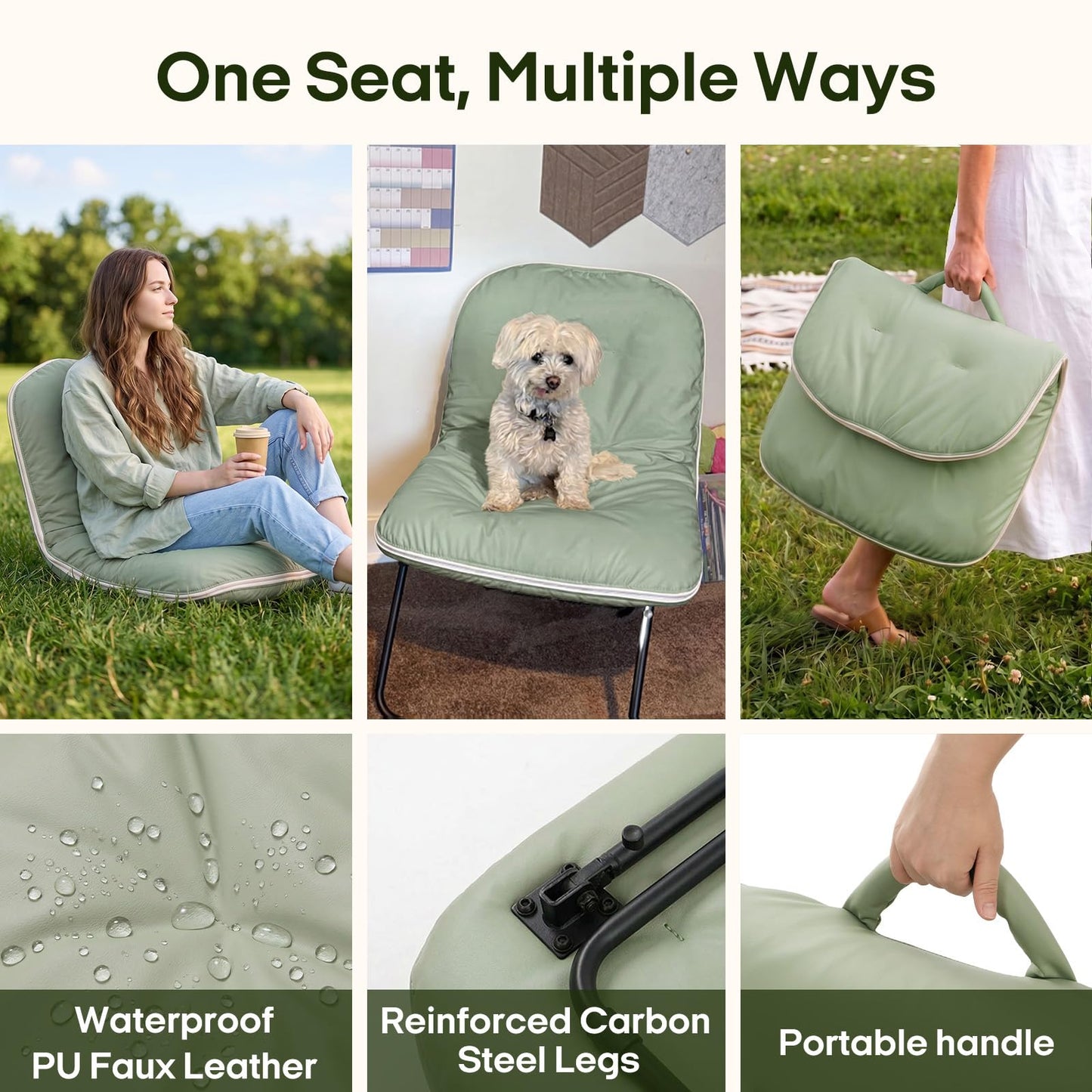 ZonLi Floor Chair for Adults, Adjustable Folding Meditation Chair with Back Support, Cozy Lazy Floor Sofa Chair for Reading Gaming Relaxing, Japandi Lounge Seat for Bedroom Dorm Living Room,Green