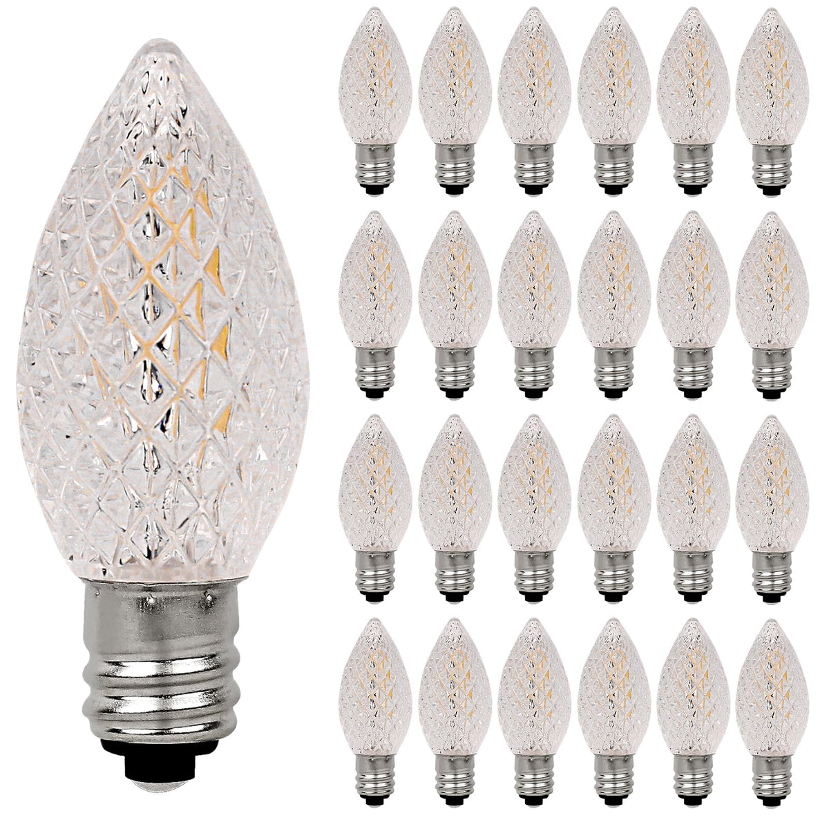 25 Pack C7 Clear LED Light Bulbs, E12 Candelabra Base Christmas Replacement Bulbs, 0.6W Shatterproof Warm White Bulbs for Outdoor Christmas String Lights, Window Candles, Chandelier, Night Light Decor