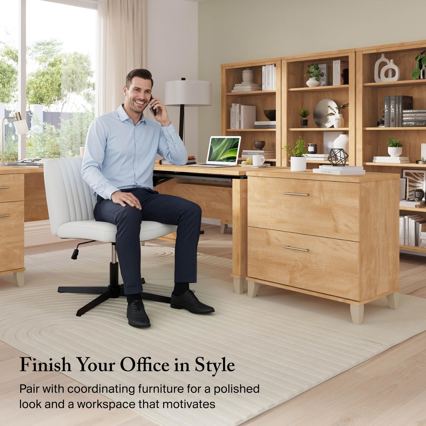 Bush Home Somerset 5 Shelf Bookcase in Maple Cross, Tall Bookshelf, Large Book Shelf for Living Room, Home Office, or Entryway