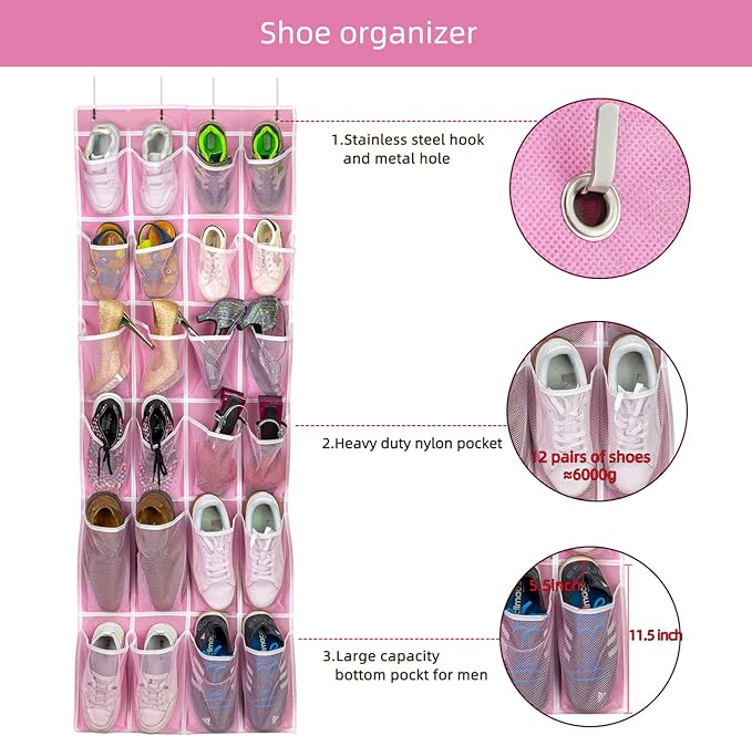 SAVERHO 2 Pack Hanging Shoe Organizer，Over Door Shoe Organizer