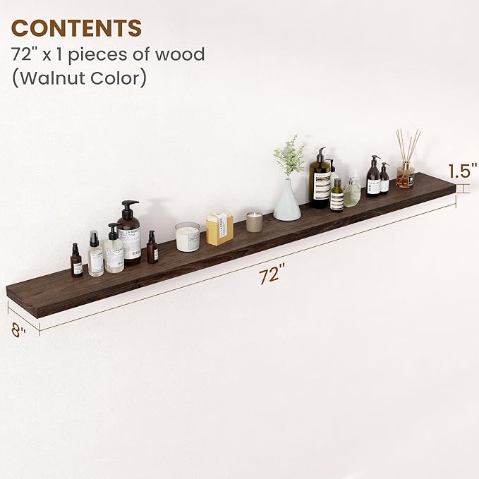 Floating Shelves for Wall Decor, 8 Inch Deep Rustic Solid Elm Wood Floating