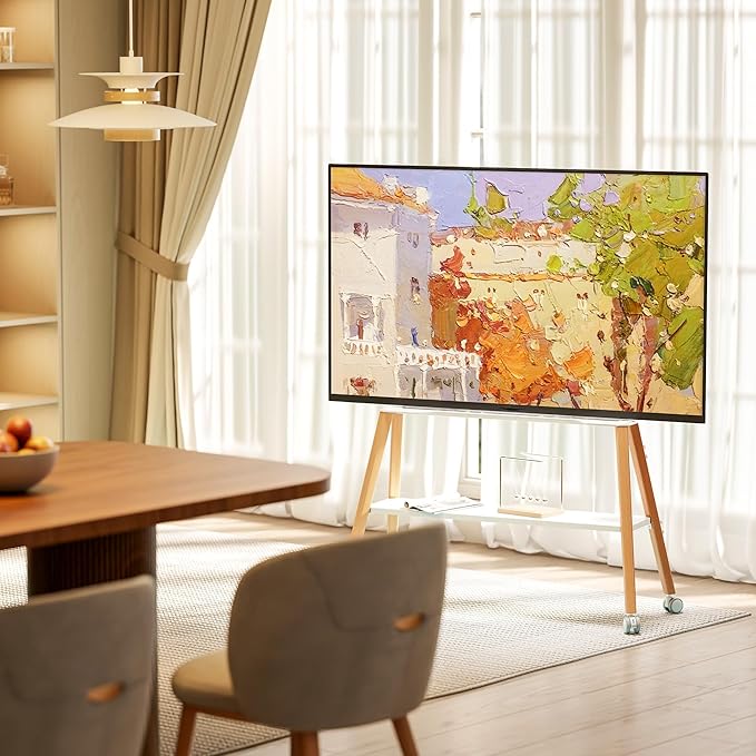 Rolling Easel TV Stand for 49–75 Inch TVs, Mobile TV Cart